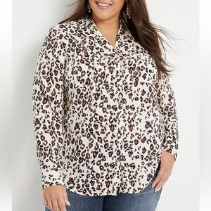 Maurcies Plus Size Winona Button Down Leopard Blouse size XXL